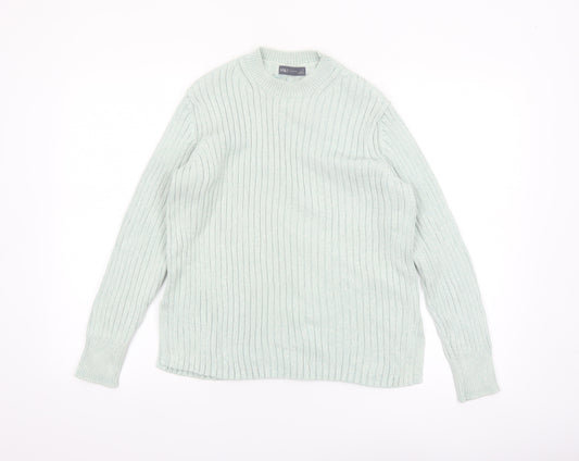Marks and Spencer Women's Green Cotton Rib Knit Jumper Size 14