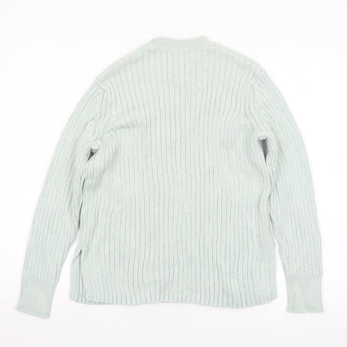 Marks and Spencer Women's Green Cotton Rib Knit Jumper Size 14