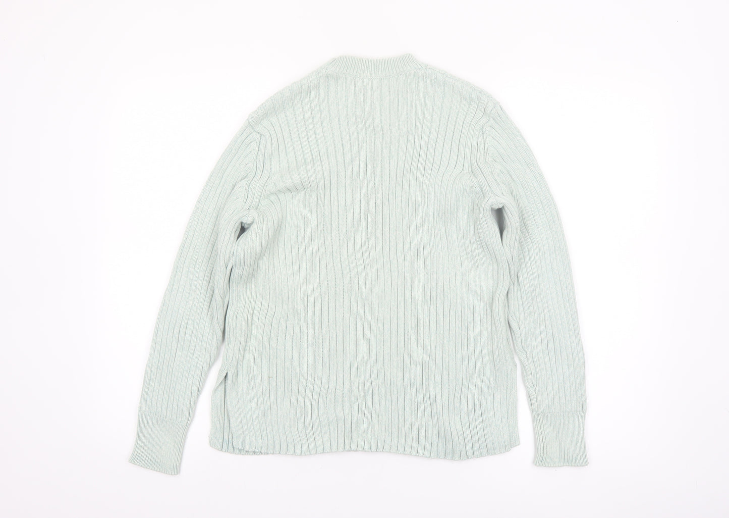 Marks and Spencer Women's Green Cotton Rib Knit Jumper Size 14
