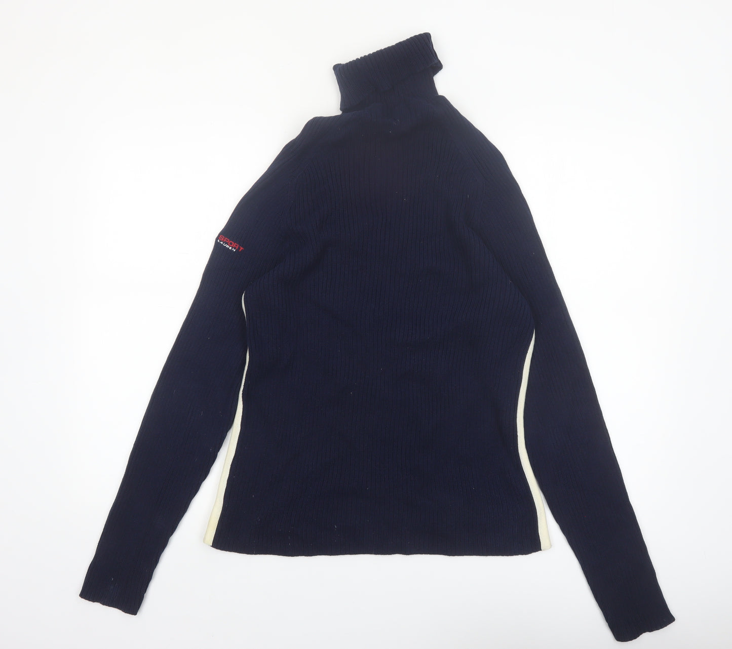 Ralph Lauren Polo Sport Womens Blue Roll Neck Ribbed Jumper Size L