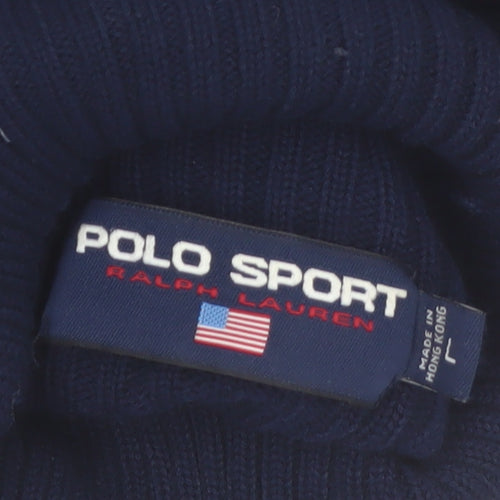 Ralph Lauren Polo Sport Womens Blue Roll Neck Ribbed Jumper Size L