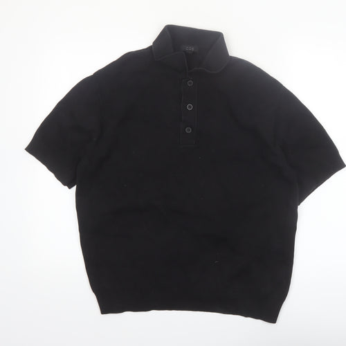 COS Men's Black Cotton Short Sleeve Polo Shirt Size S