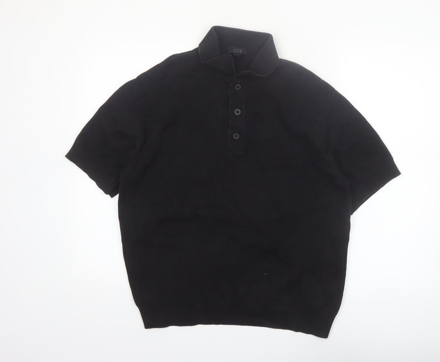 COS Men's Black Cotton Short Sleeve Polo Shirt Size S