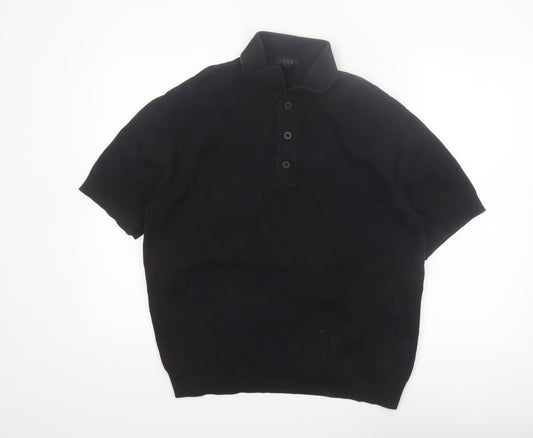 COS Men's Black Cotton Short Sleeve Polo Shirt Size S