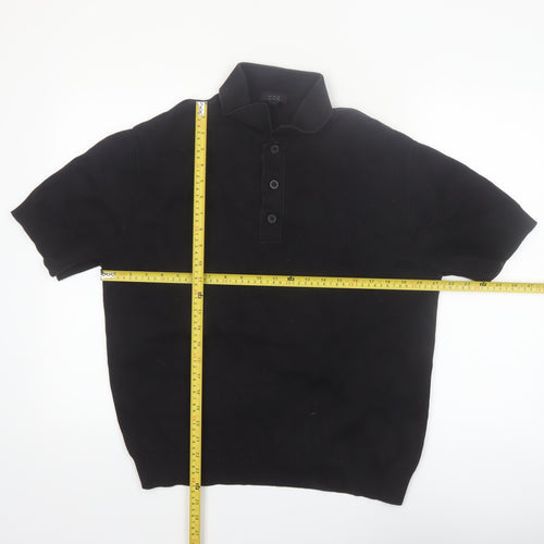 COS Men's Black Cotton Short Sleeve Polo Shirt Size S