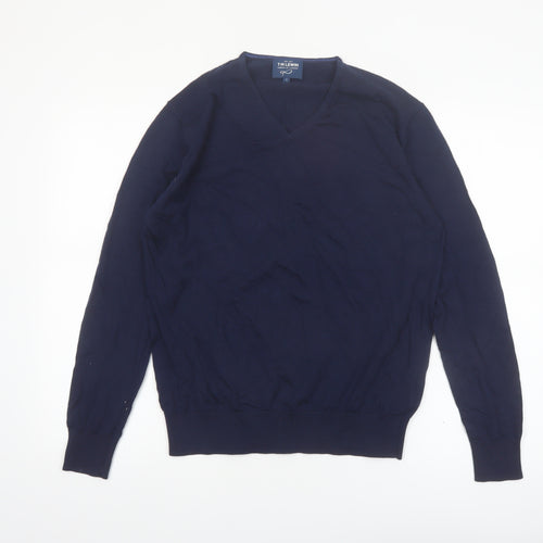 T.M. Lewin Men's Blue Cotton V-Neck Pullover Jumper Size S