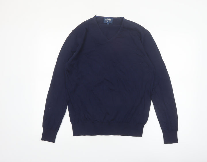 T.M. Lewin Men's Blue Cotton V-Neck Pullover Jumper Size S
