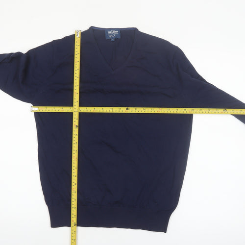 T.M. Lewin Men's Blue Cotton V-Neck Pullover Jumper Size S