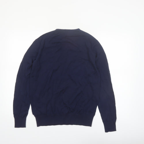 T.M. Lewin Men's Blue Cotton V-Neck Pullover Jumper Size S