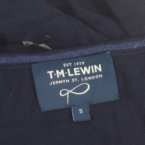 T.M. Lewin Men's Blue Cotton V-Neck Pullover Jumper Size S
