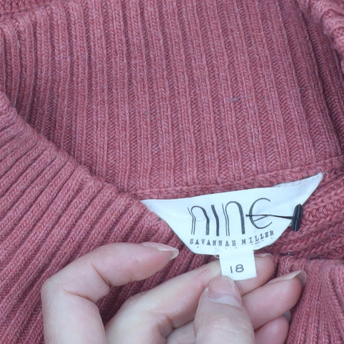 Nine by Savannah Miller Womens Pink Roll Neck Relaxed Jumper Size 18
