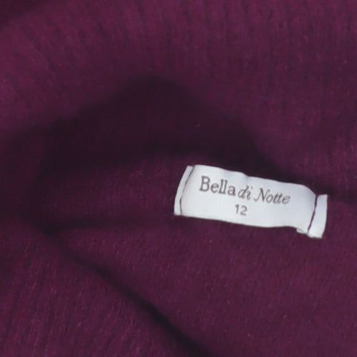 Bella di Notte Womens Purple Roll Neck Lambswool Jumper Size 12