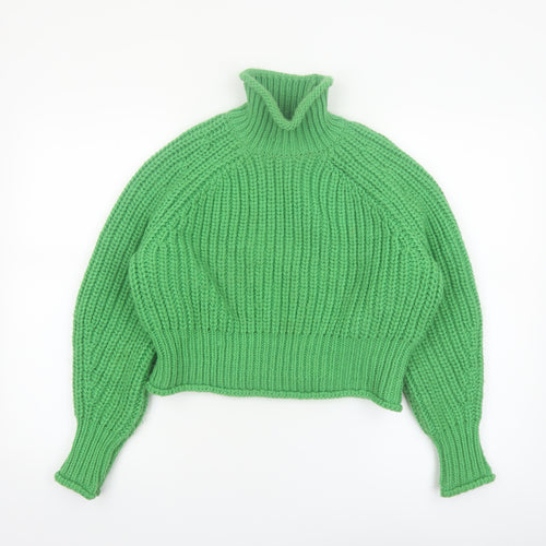 H&M Womens Green Roll Neck Chunky-Knit Jumper Size S