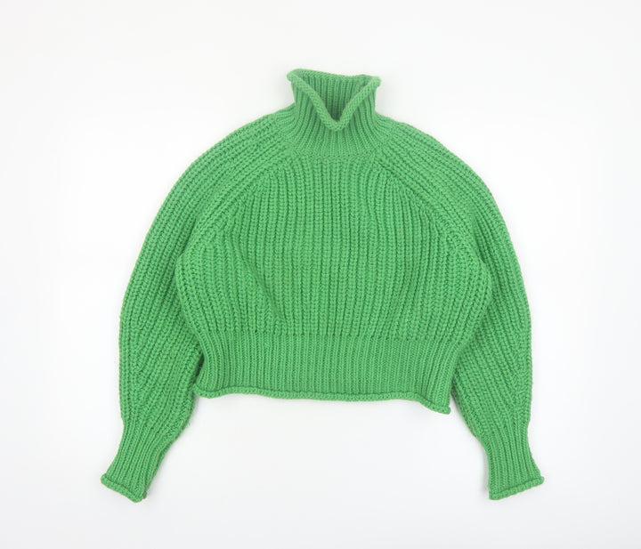 H&M Womens Green Roll Neck Chunky-Knit Jumper Size S
