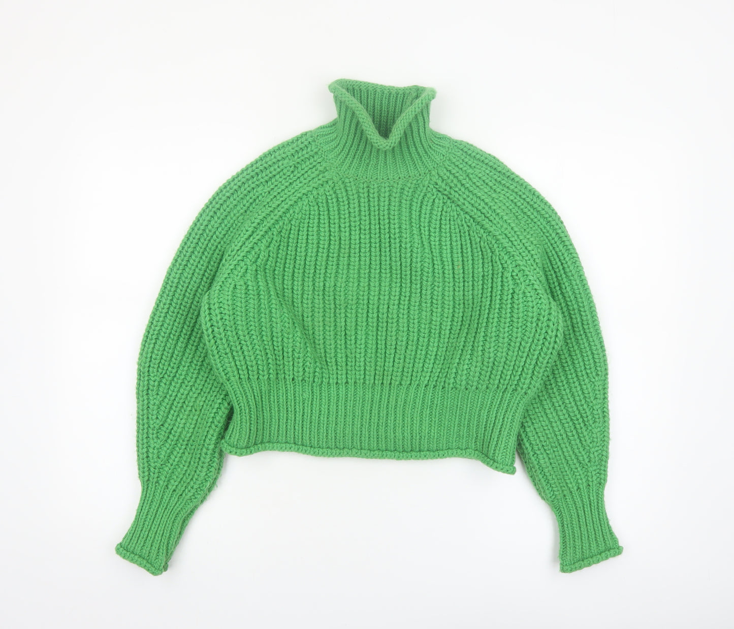 H&M Womens Green Roll Neck Chunky-Knit Jumper Size S