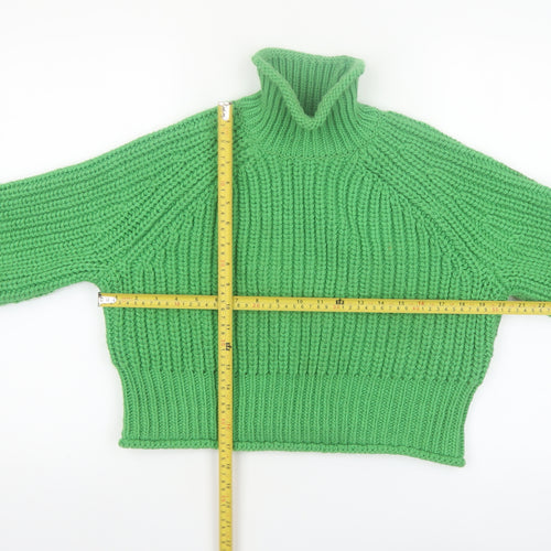 H&M Womens Green Roll Neck Chunky-Knit Jumper Size S