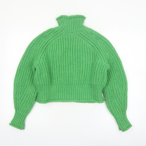 H&M Womens Green Roll Neck Chunky-Knit Jumper Size S