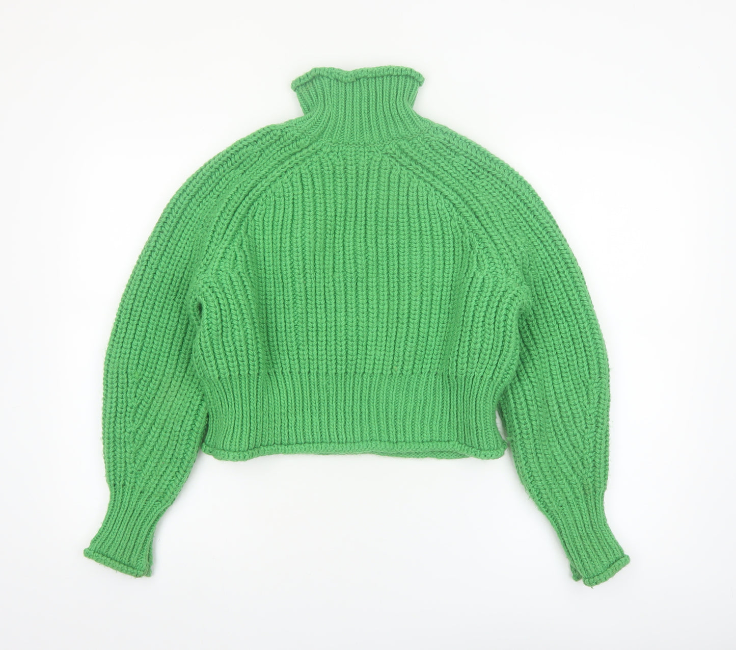 H&M Womens Green Roll Neck Chunky-Knit Jumper Size S