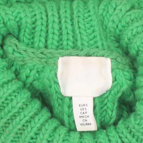 H&M Womens Green Roll Neck Chunky-Knit Jumper Size S