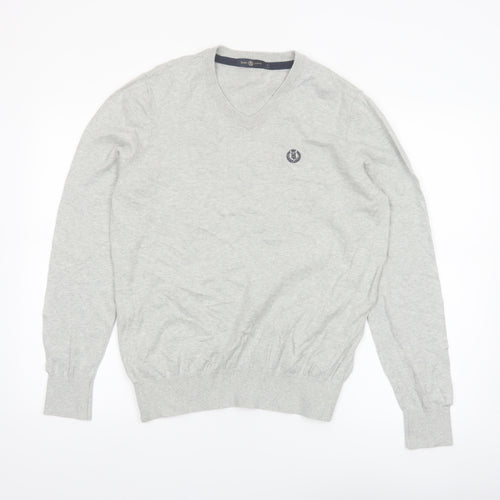 Henri Lloyd Men's Grey Cotton V-Neck Jumper Size S