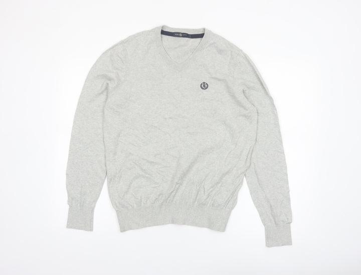 Henri Lloyd Men's Grey Cotton V-Neck Jumper Size S
