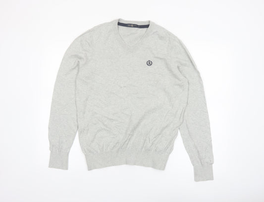 Henri Lloyd Men's Grey Cotton V-Neck Jumper Size S
