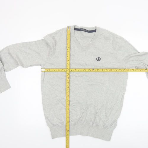 Henri Lloyd Men's Grey Cotton V-Neck Jumper Size S