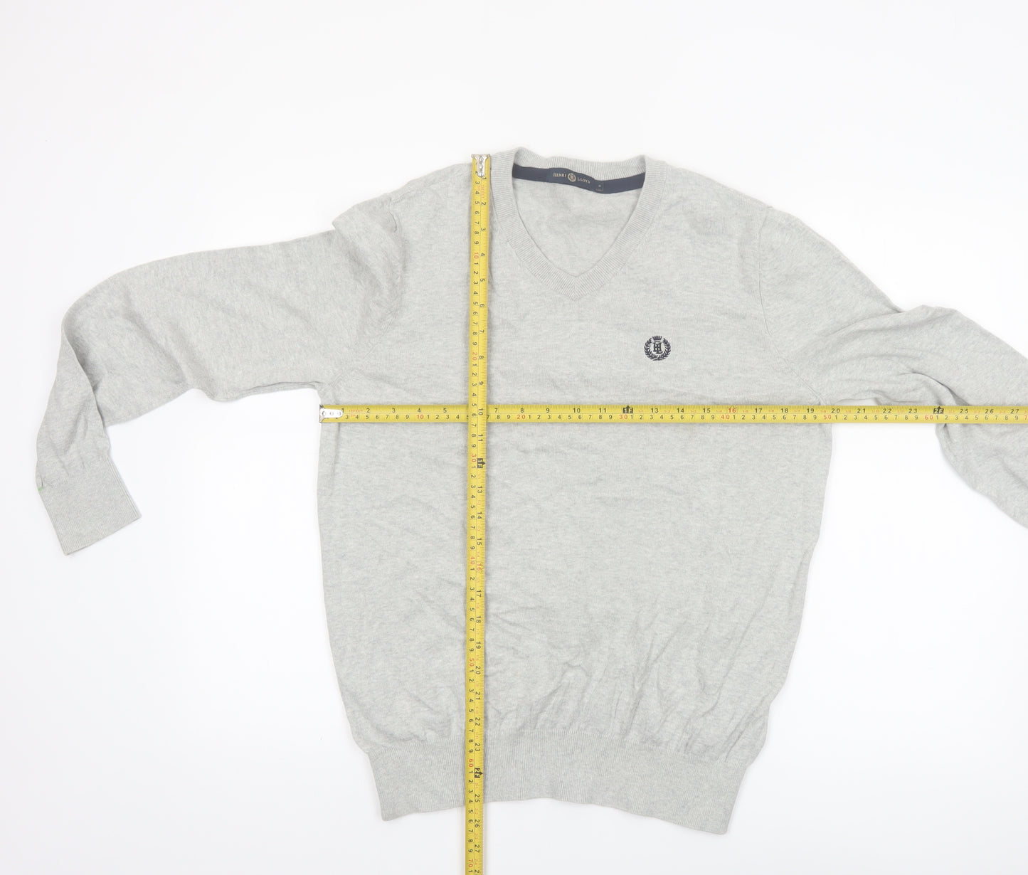 Henri Lloyd Men's Grey Cotton V-Neck Jumper Size S