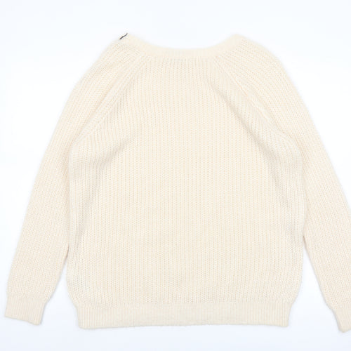 Next Womens Ivory Chunky Knit Crew Neck Jumper Size 14