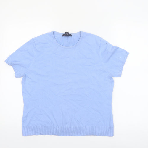 Lands' End Women's Blue Cotton Knit Short Sleeve Crew Neck Jumper M