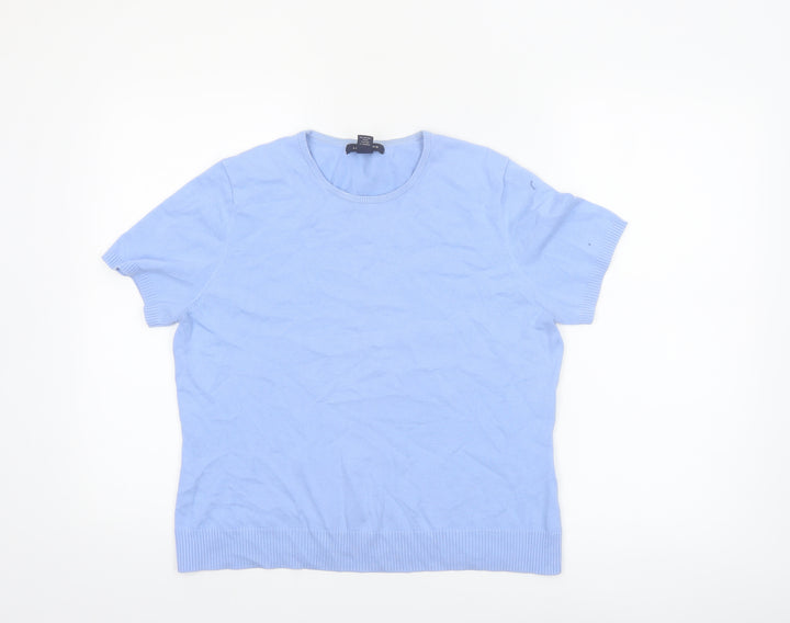 Lands' End Women's Blue Cotton Knit Short Sleeve Crew Neck Jumper M