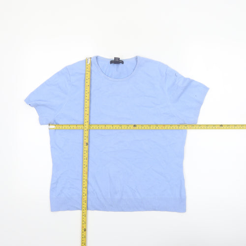Lands' End Women's Blue Cotton Knit Short Sleeve Crew Neck Jumper M