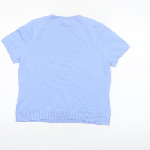 Lands' End Women's Blue Cotton Knit Short Sleeve Crew Neck Jumper M