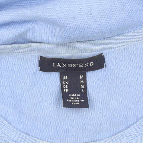 Lands' End Women's Blue Cotton Knit Short Sleeve Crew Neck Jumper M