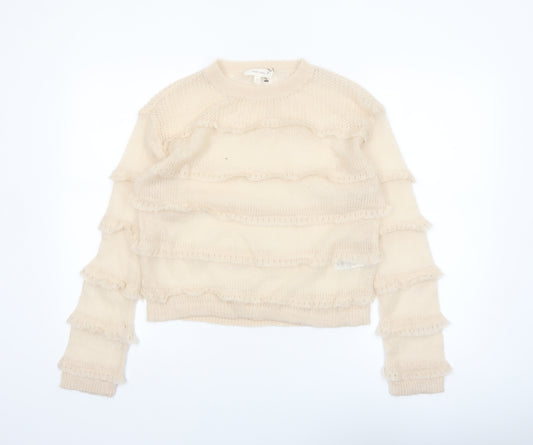 Marks and Spencer Per Una Women’s Beige Ruffle Knit Jumper XS
