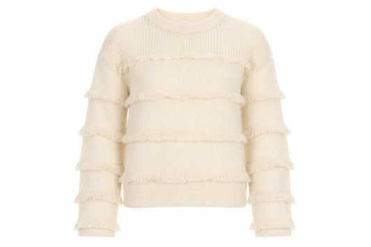 Front view of Marks & Spencer Per Una Women’s Beige Ruffle Knit Jumper XS