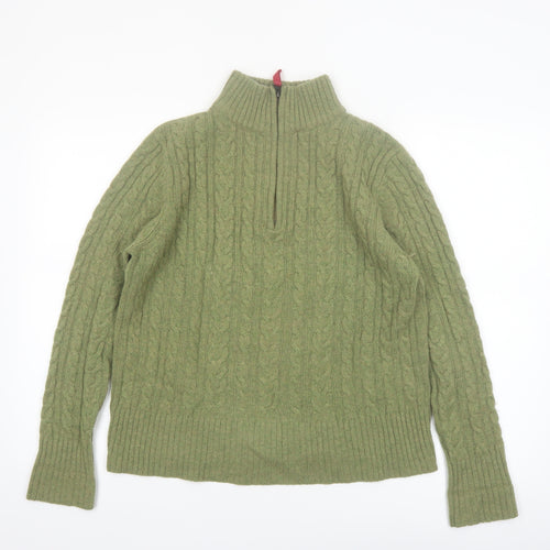WoolOvers Women's Green 1/2 Zip Cable-Knit Wool Jumper M
