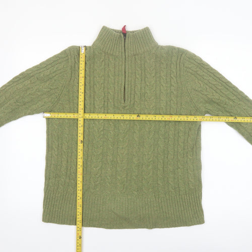 WoolOvers Women's Green 1/2 Zip Cable-Knit Wool Jumper M