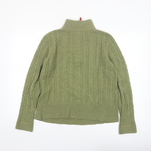 WoolOvers Women's Green 1/2 Zip Cable-Knit Wool Jumper M