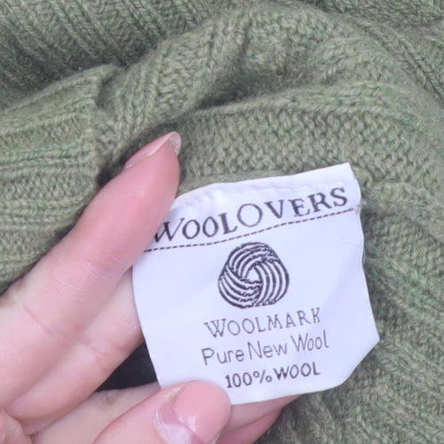 WoolOvers Women's Green 1/2 Zip Cable-Knit Wool Jumper M