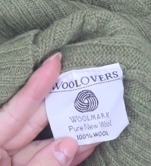 WoolOvers Women's Green 1/2 Zip Cable-Knit Wool Jumper M