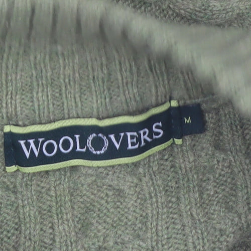 WoolOvers Women's Green 1/2 Zip Cable-Knit Wool Jumper M