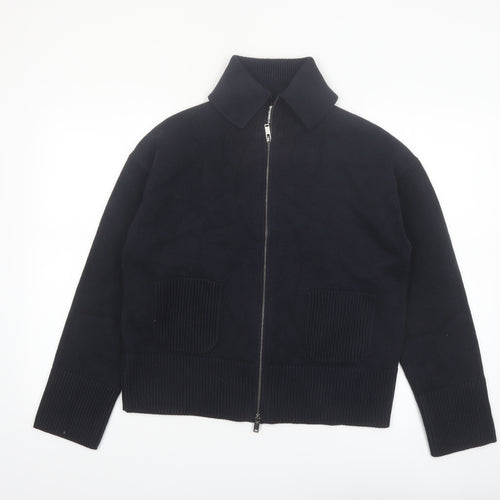 Marks and Spencer Women Black Collared Full Zip Knit Jumper M