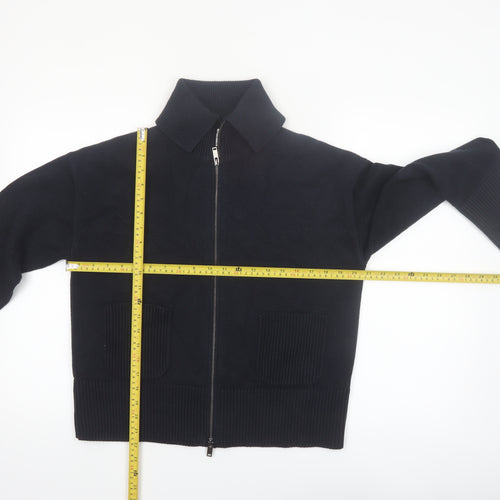 Marks and Spencer Women Black Collared Full Zip Knit Jumper M