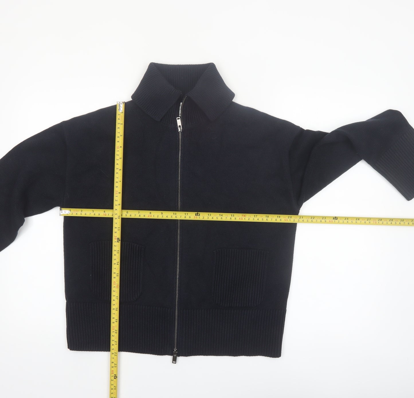Marks and Spencer Women Black Collared Full Zip Knit Jumper M