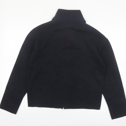 Marks and Spencer Women Black Collared Full Zip Knit Jumper M