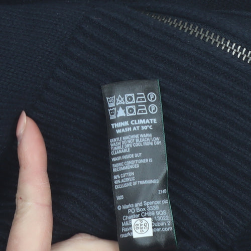 Marks and Spencer Women Black Collared Full Zip Knit Jumper M