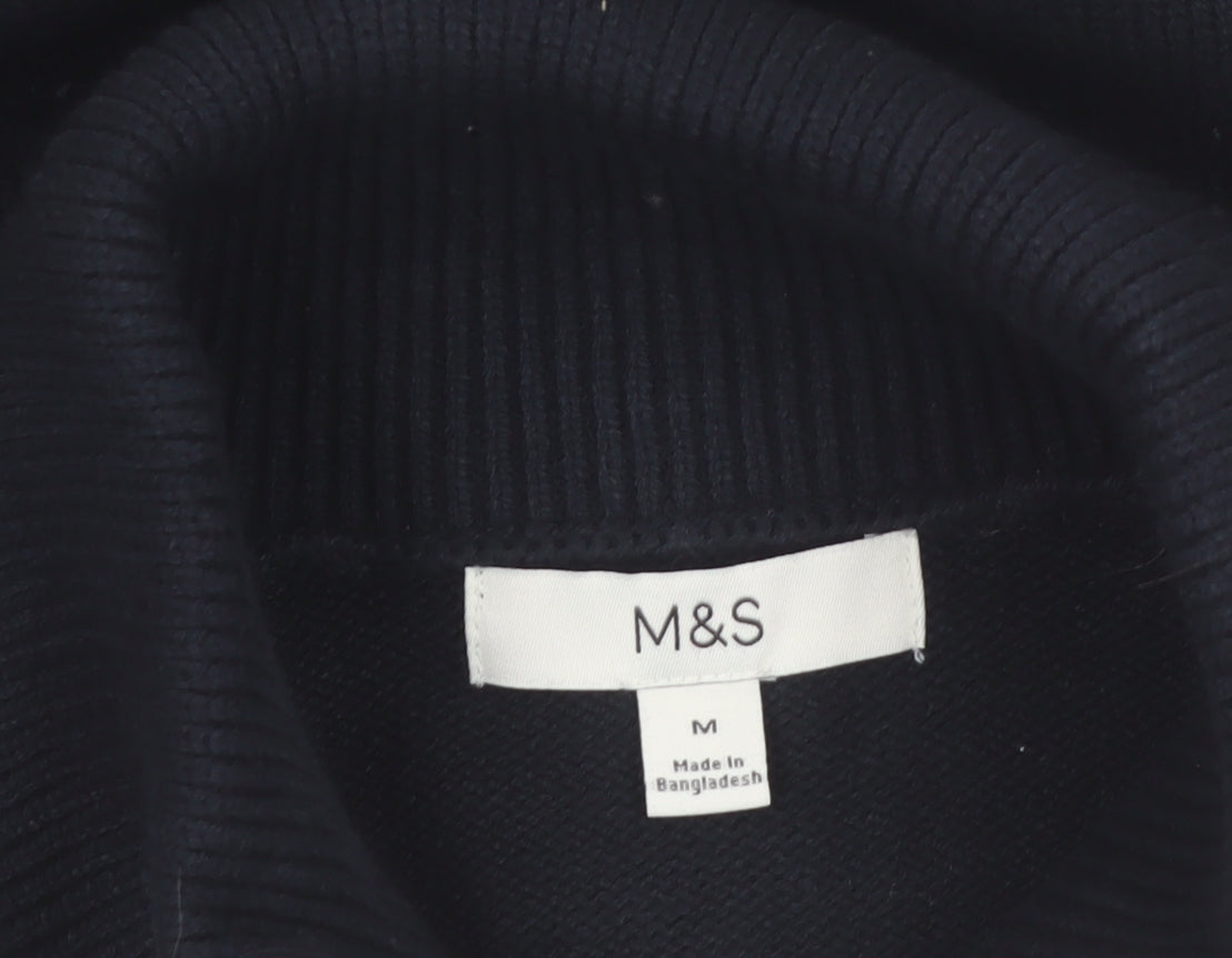 Marks and Spencer Women Black Collared Full Zip Knit Jumper M