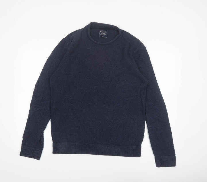 Abercrombie & Fitch Mens Blue Medium Waffle Knit Crew Neck Jumper