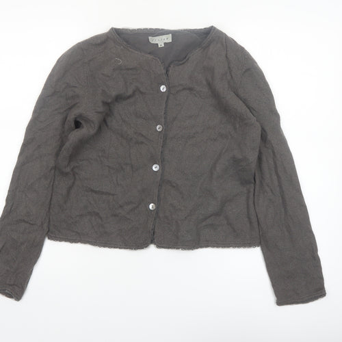Jigsaw Women Brown Cardigan M Long Sleeve Knit Cotton Blend